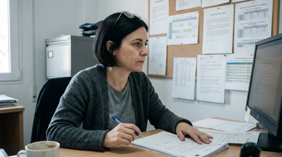 Directora de una academia trabajando en su despacho